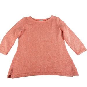LL Bean womens orange cotton boatneck 3/4 sleeve sweater. Size L. heavyweight